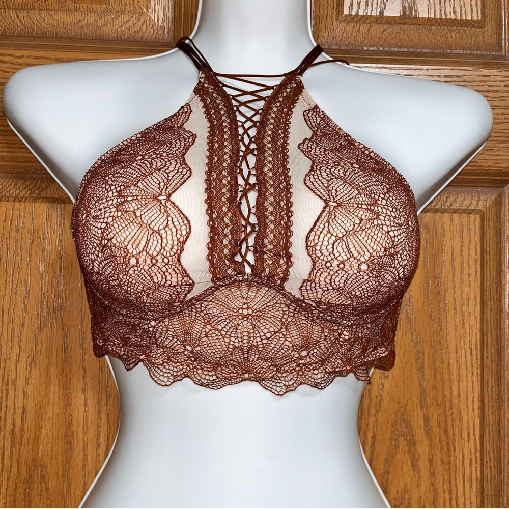 Victoria's Secret Brown Lace Halter Bralette
